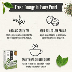 Numi tea bags with compostable packaging supporting sustainable brewing.