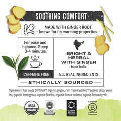 Numi box front showcasing organic, non-GMO decaf green tea with ginger and lemongrass.