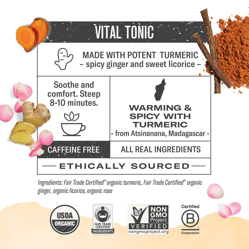 Numi Three Roots turmeric tea close-up highlighting ginger and licorice notes for warming sweetness