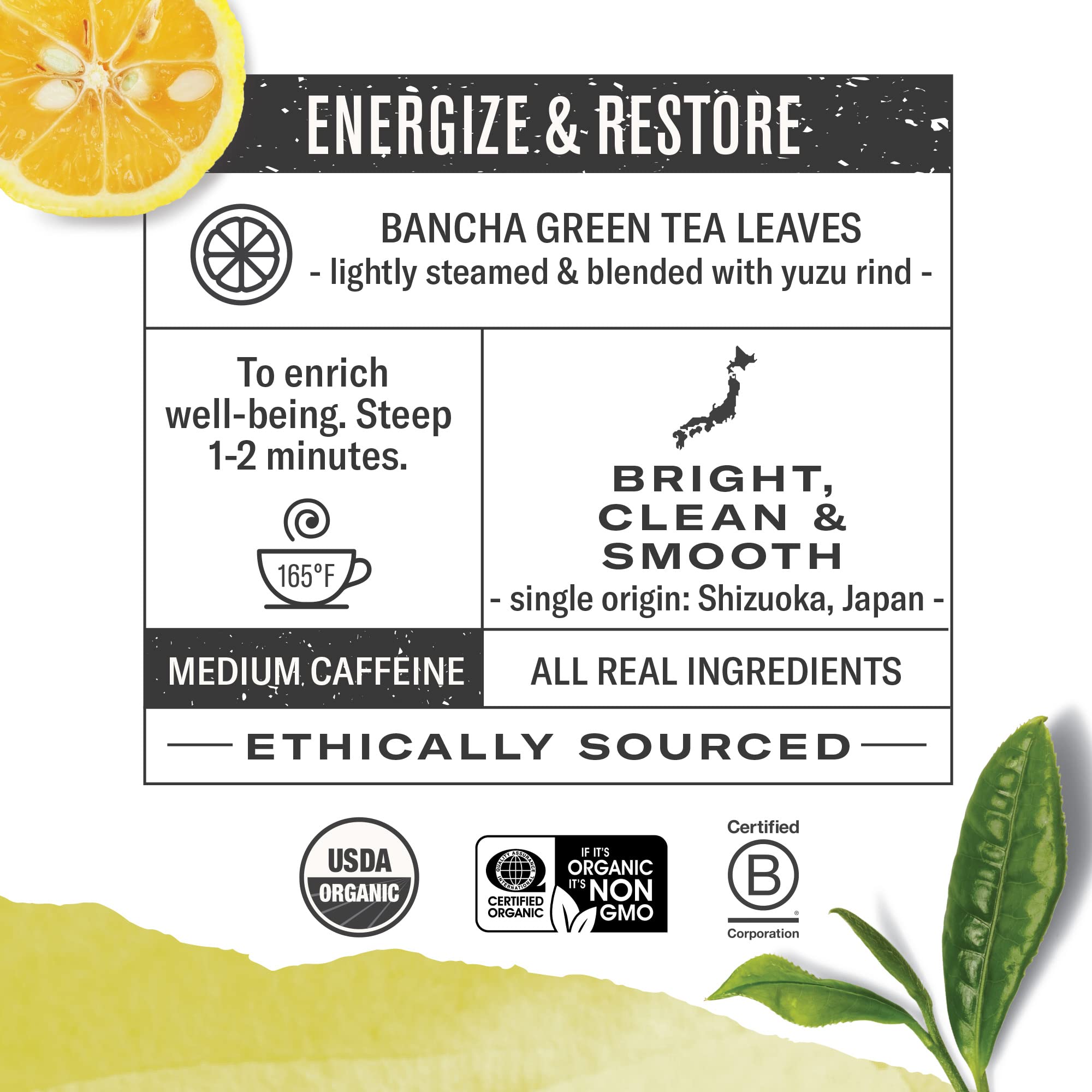 Numi Yuzu Bancha packaging highlights microplastic free sustainability