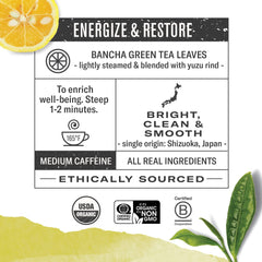 Numi Yuzu Bancha packaging highlights microplastic free sustainability