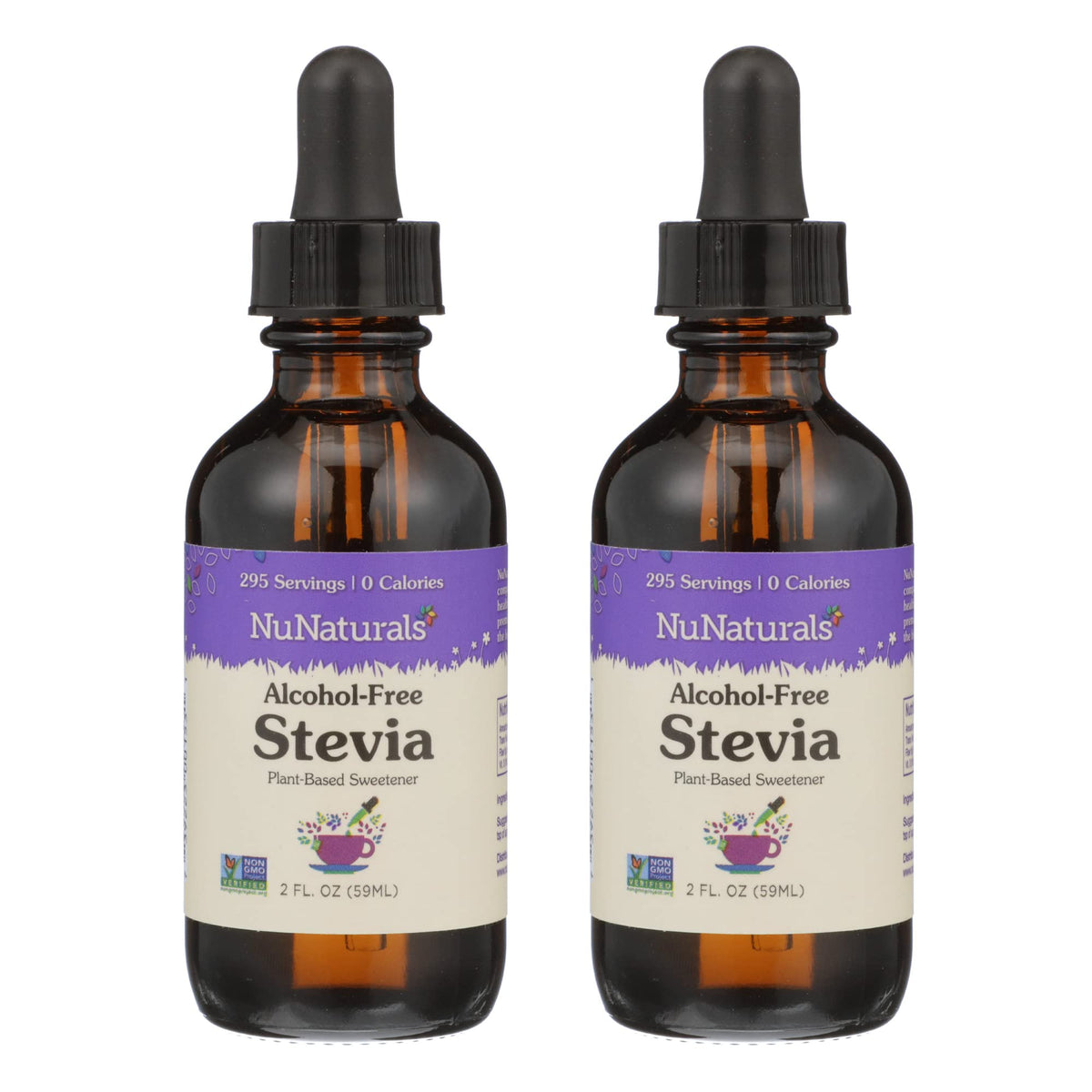 NuNaturals liquid stevia bottle for zero-calorie sweetness in coffee.