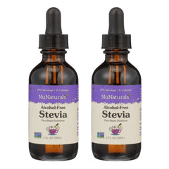 NuNaturals liquid stevia bottle for zero-calorie sweetness in coffee.