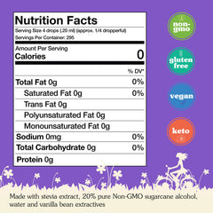 Nunaturals Vanilla Stevia dropper highlights concentrated zero-calorie sweetening.