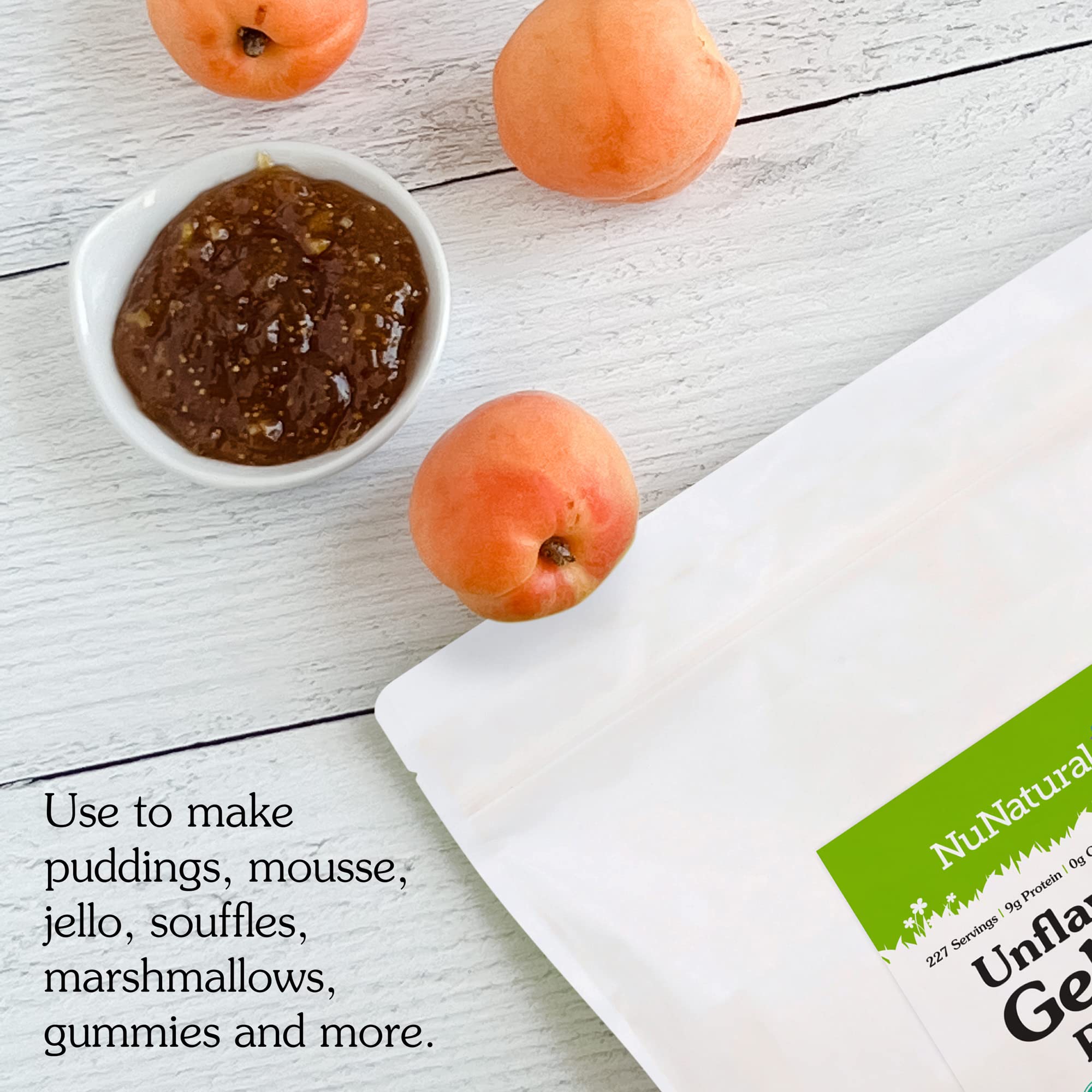 NuNaturals beef gelatin powder with a single ingredient and no artificial additives