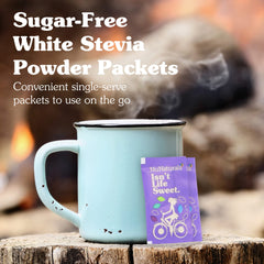 NuNaturals stevia packets for drinks and desserts, sugar-free flavor.
