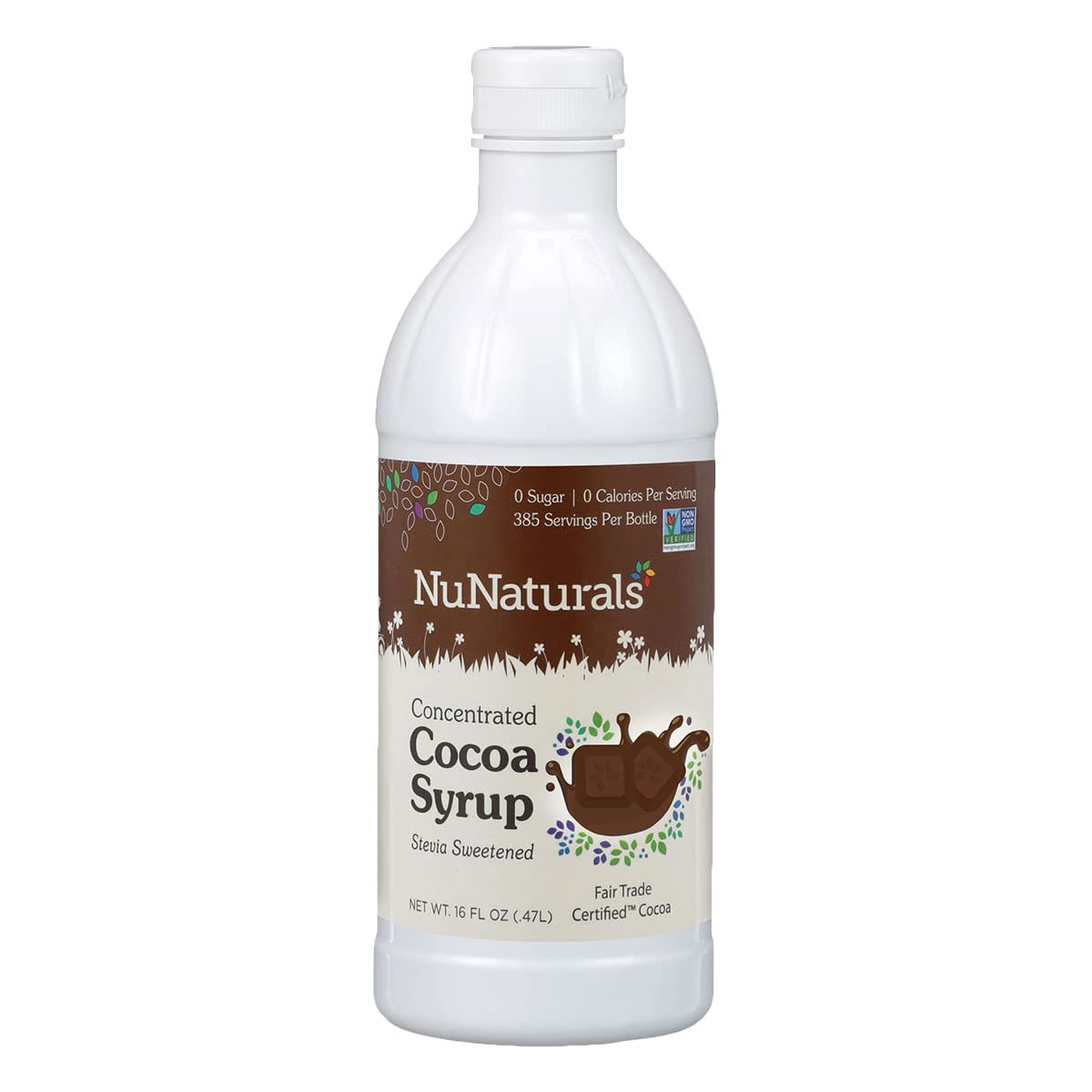 NuNaturals Stevia Syrup chocolate bottle offers zero calorie sweetness