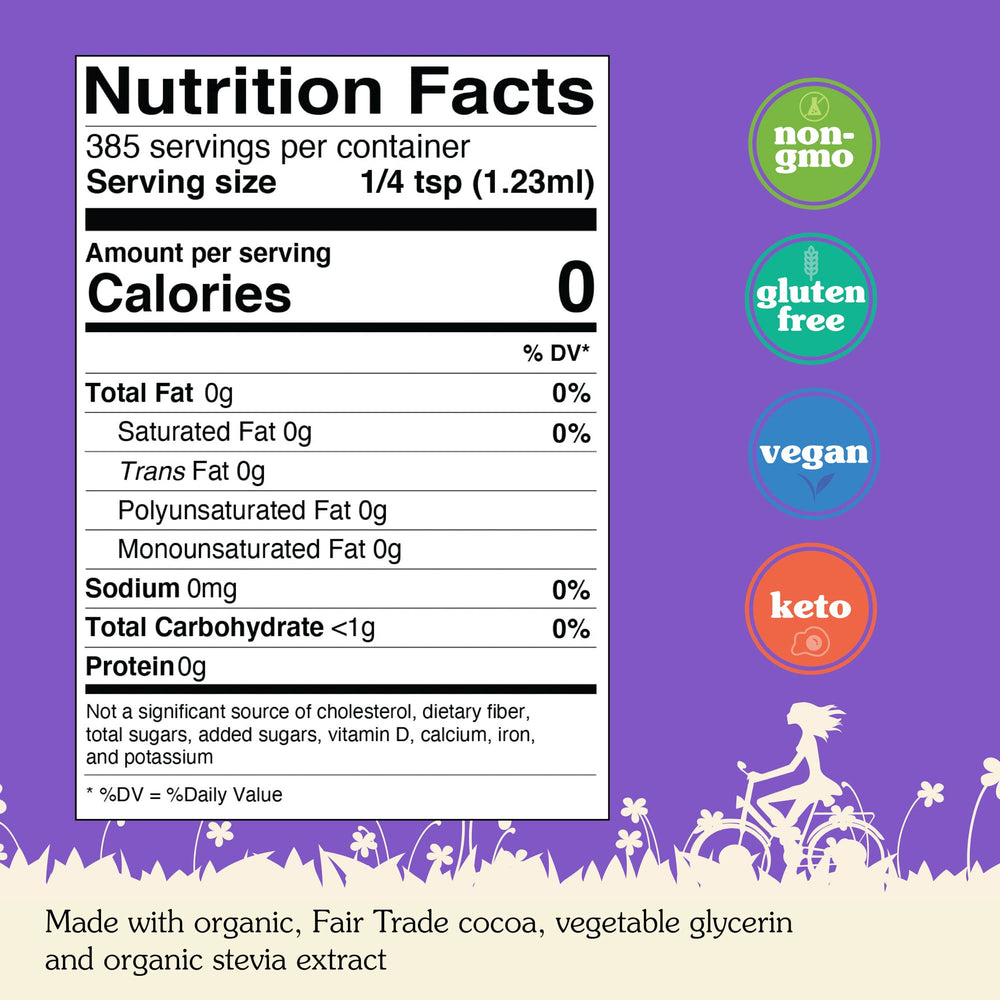 NuNaturals Stevia Syrup chocolate drizzle highlights rich flavor without sugar