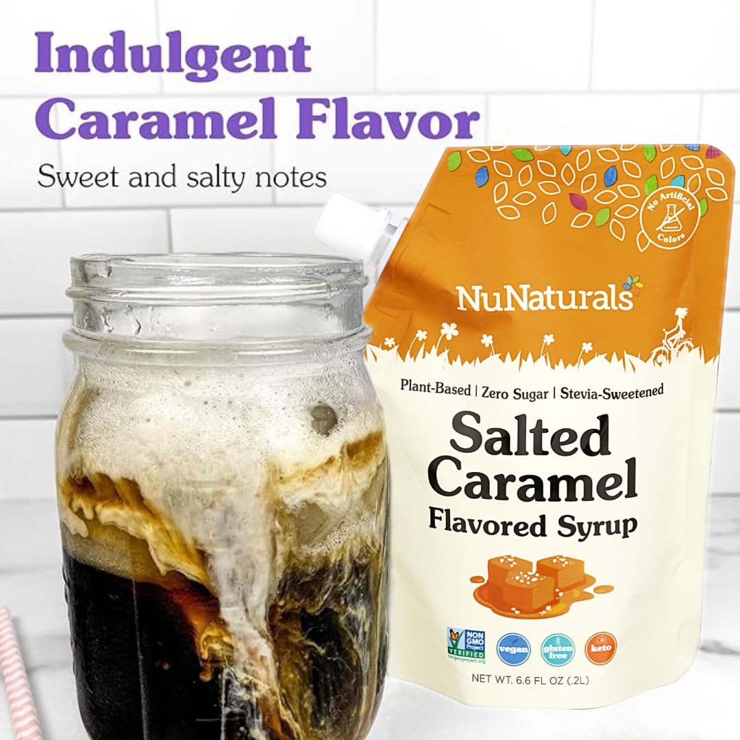 Nunaturals Stevia Syrup Salted Caramel dessert drizzle offers caramel taste with zero calories