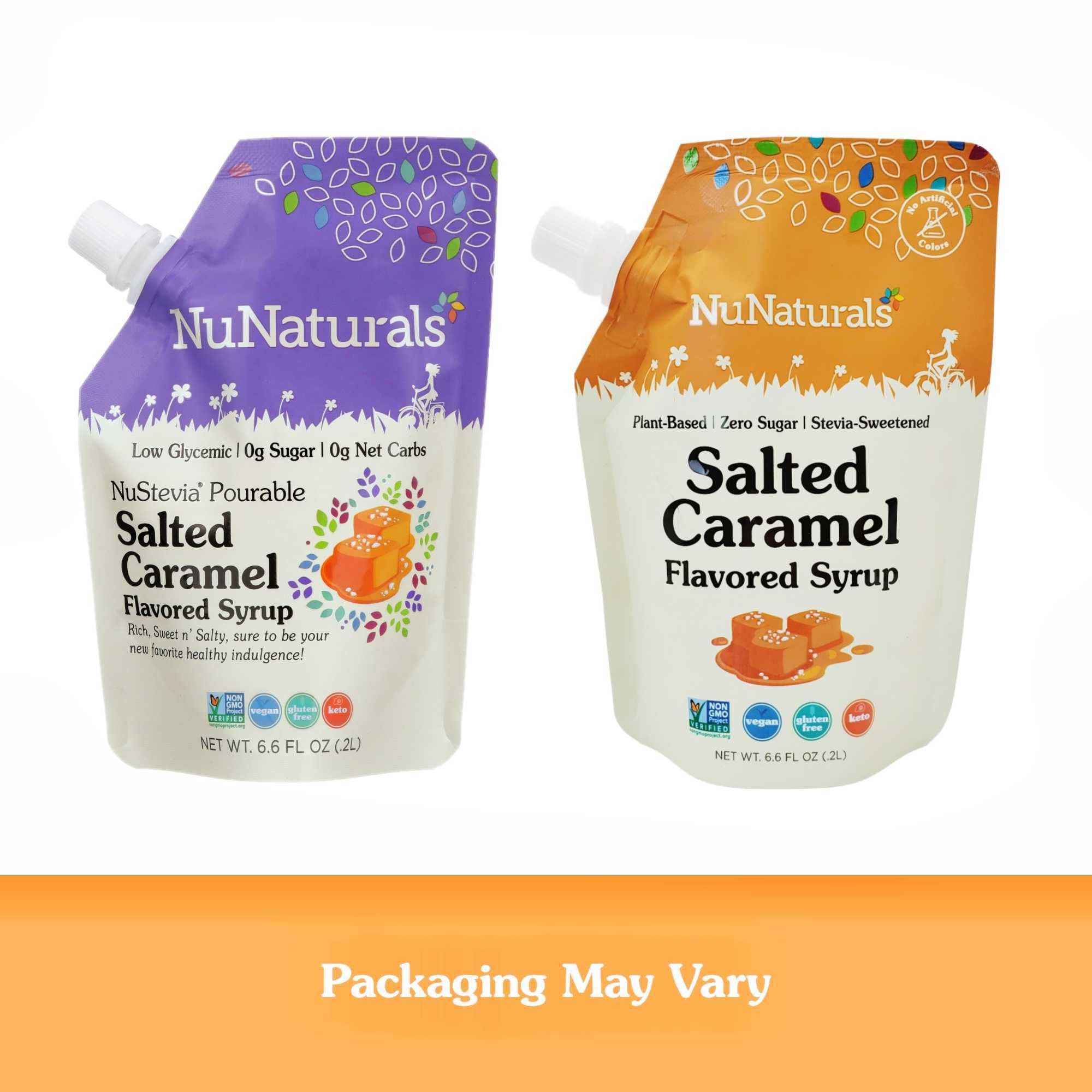 Nunaturals Stevia Syrup Salted Caramel ice cream topping provides rich caramel without sugar