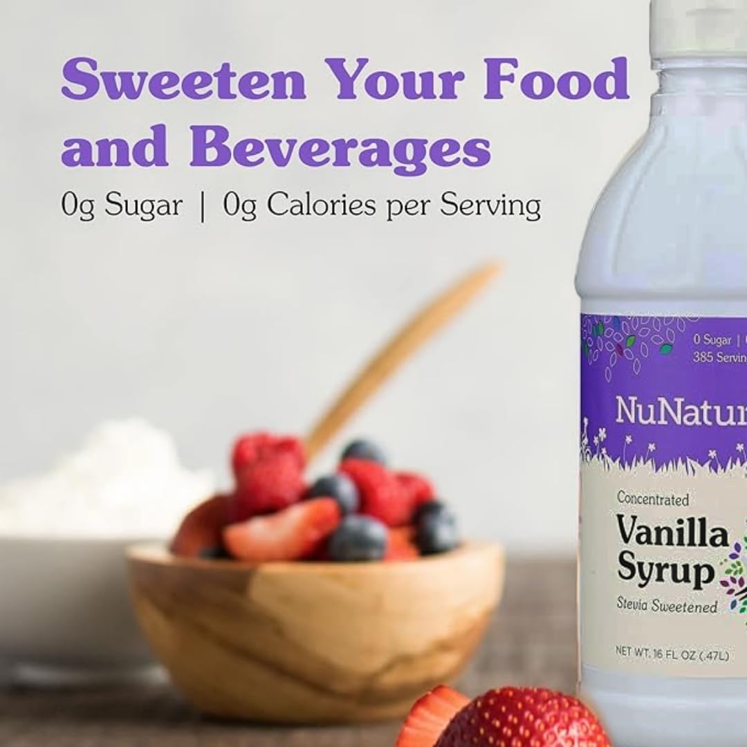NuNaturals vanilla stevia syrup dessert glaze for keto-friendly desserts.