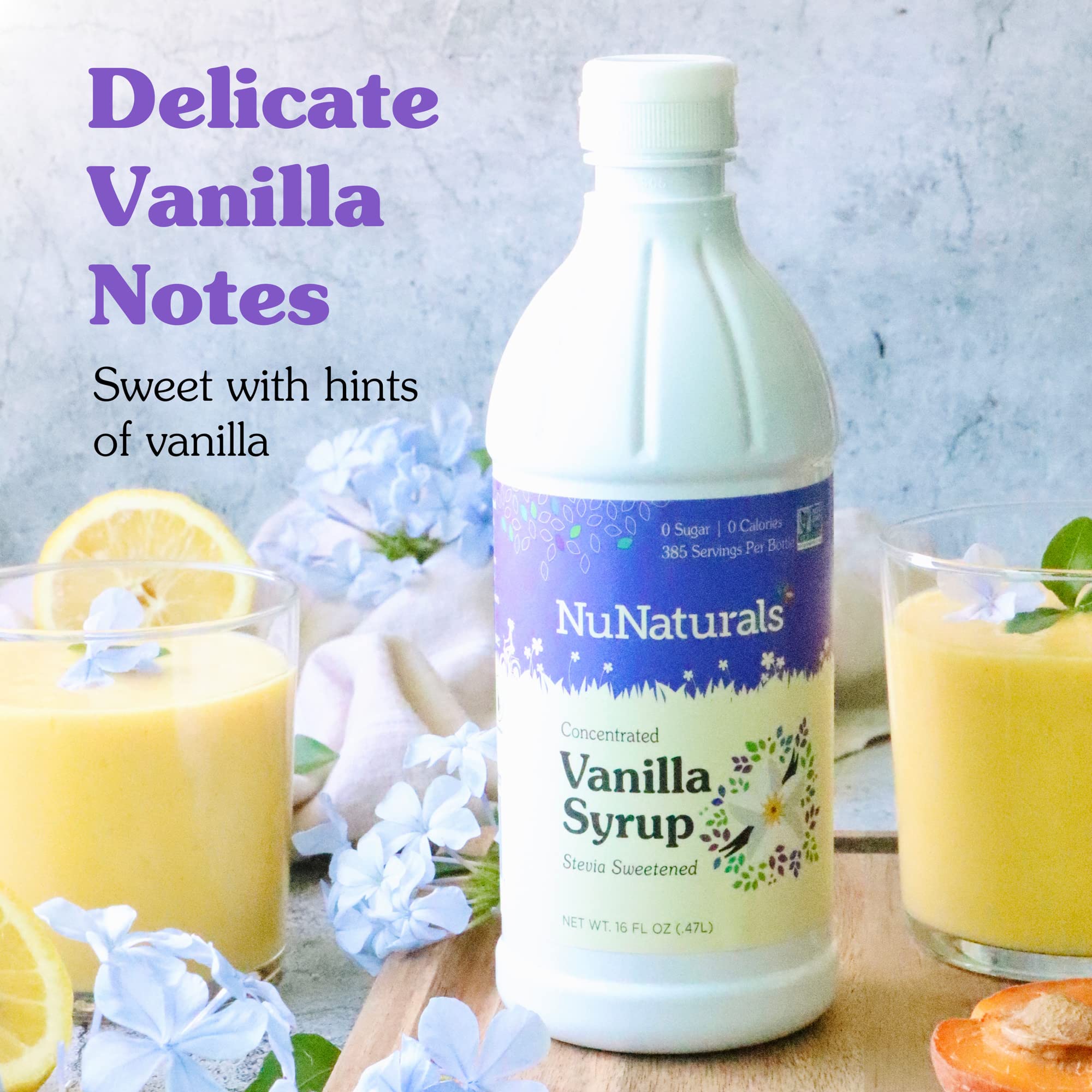 NuNaturals vanilla stevia syrup pancakes topping provides sweet flavor with zero calories.