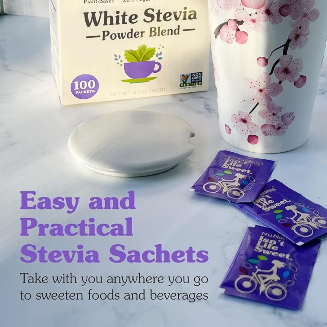 NuNaturals White Stevia packaging shows a 100 count bottle.