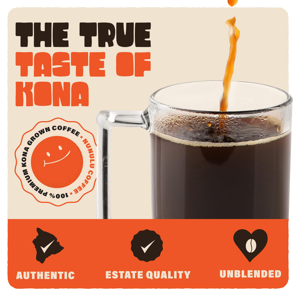 Balanced brew profile of Nunulu Kona coffee for everyday use.