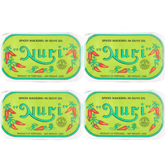 Nuri Mackerel Spiced in Olive Oil can front view shows premium packaging and quality.