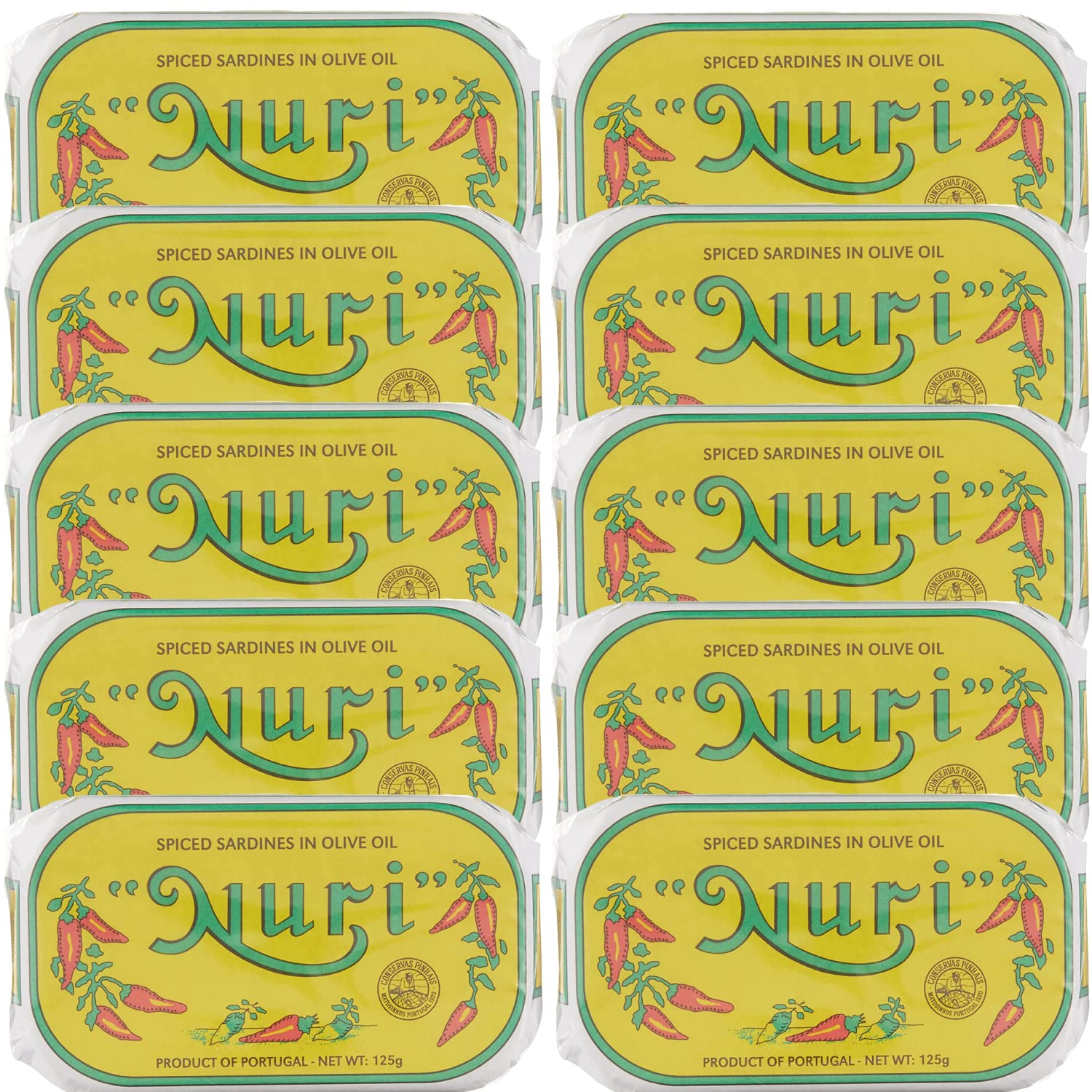 Nuri Portuguese sardines in spiced olive oil pack front, premium gifting presentation