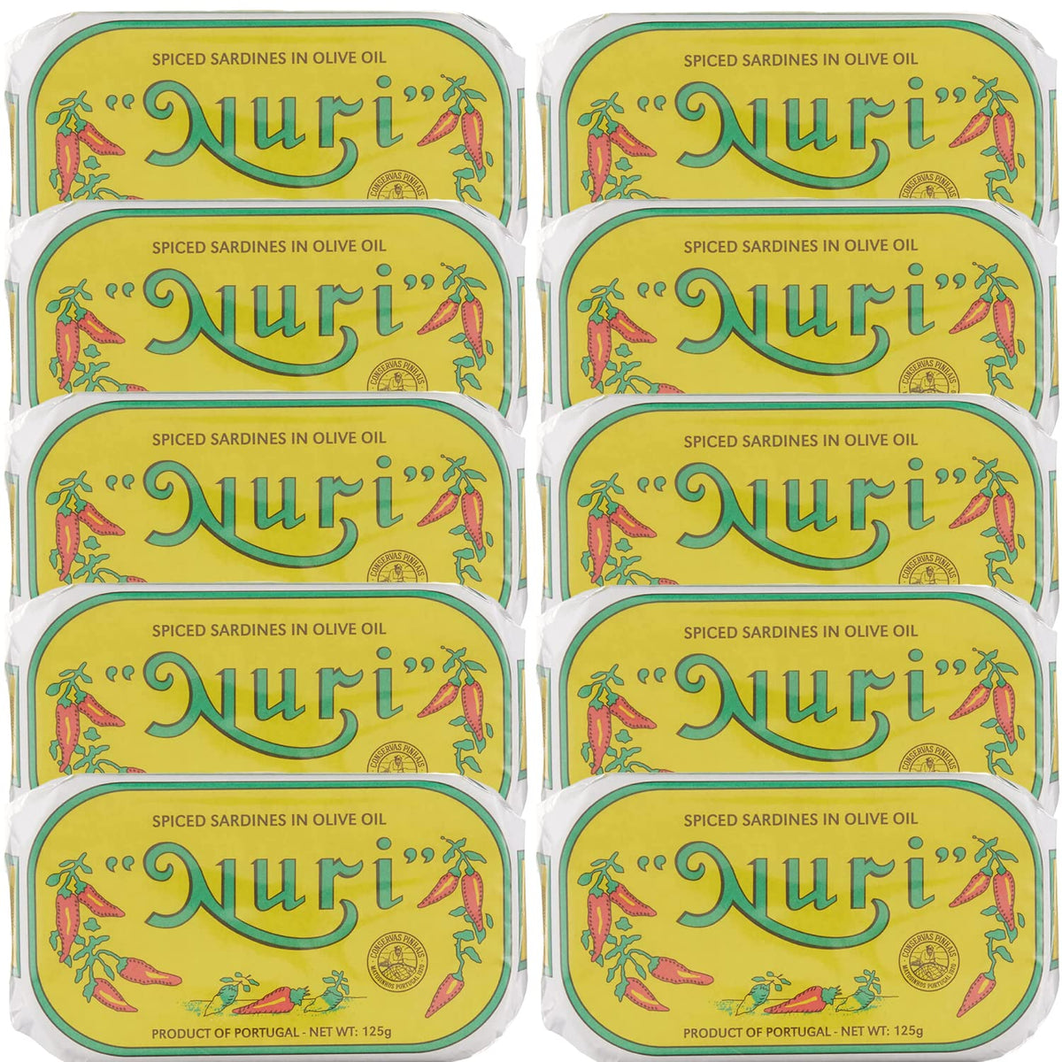 Nuri Portuguese sardines in spiced olive oil pack front, premium gifting presentation