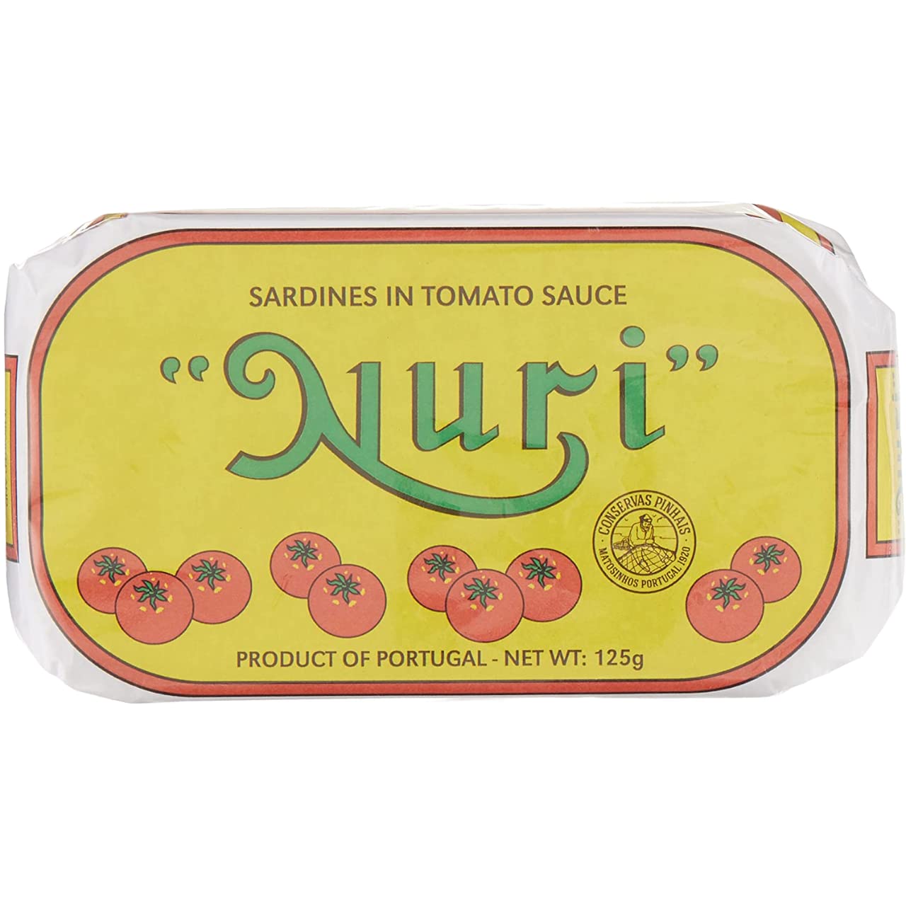 Nuri sardines in tomato sauce opened, plated for a simple meal.