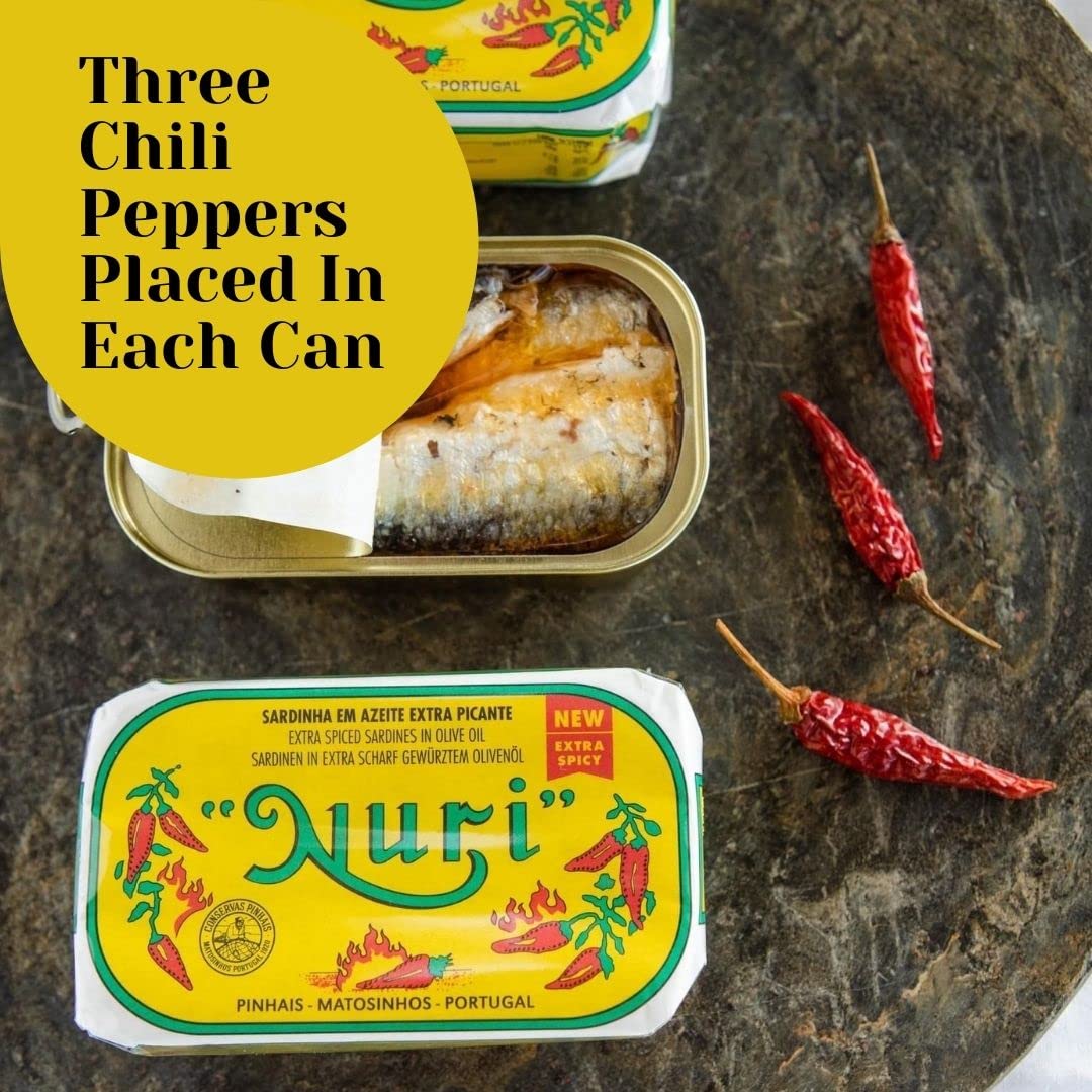 Nuri sardines served on a plate with extra spicy olive oil, perfect for speedy lunches.