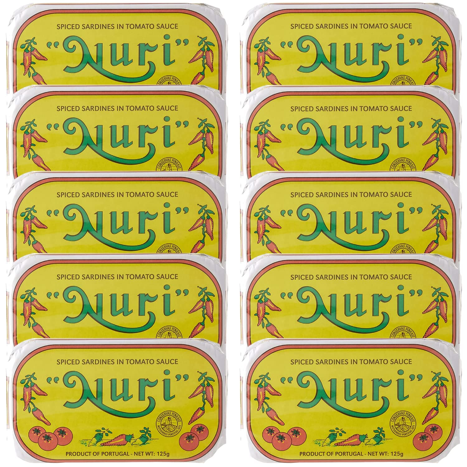Nuri sardines in spiced tomato sauce on can front, ideal pantry staple for quick meals.