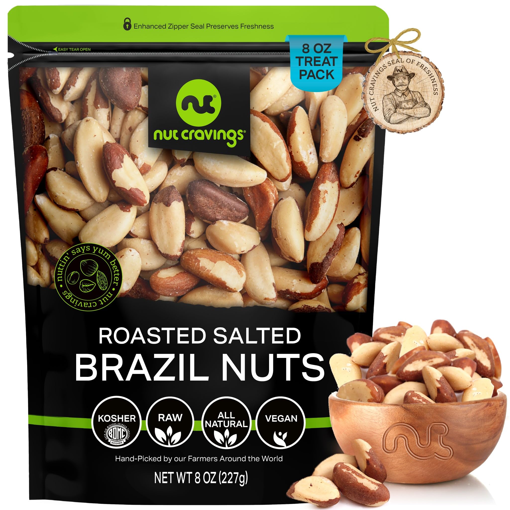 Nut Cravings Brazil nuts roasted and salted in 8oz bag ready to snack