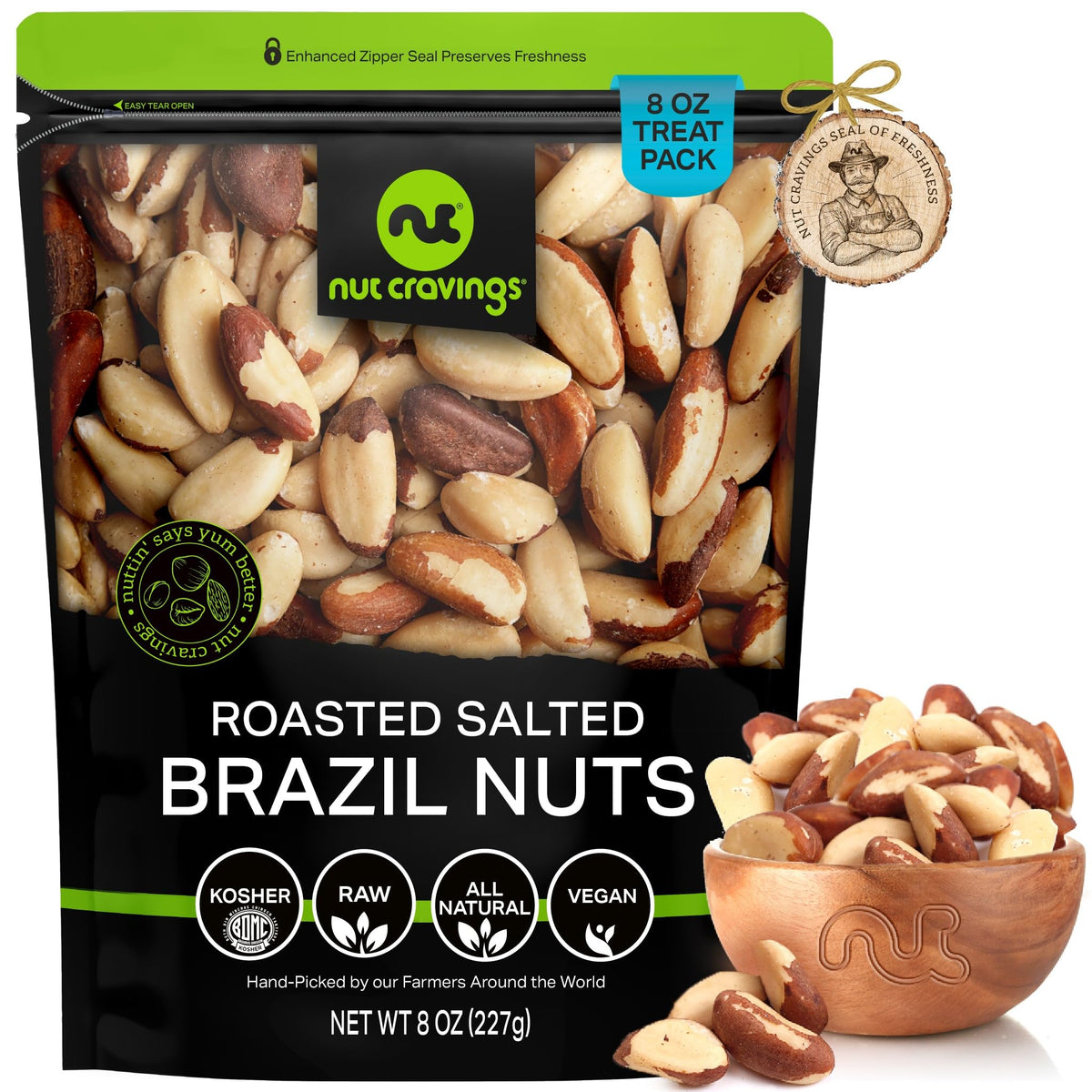 Nut Cravings Brazil nuts roasted and salted in 8oz bag ready to snack