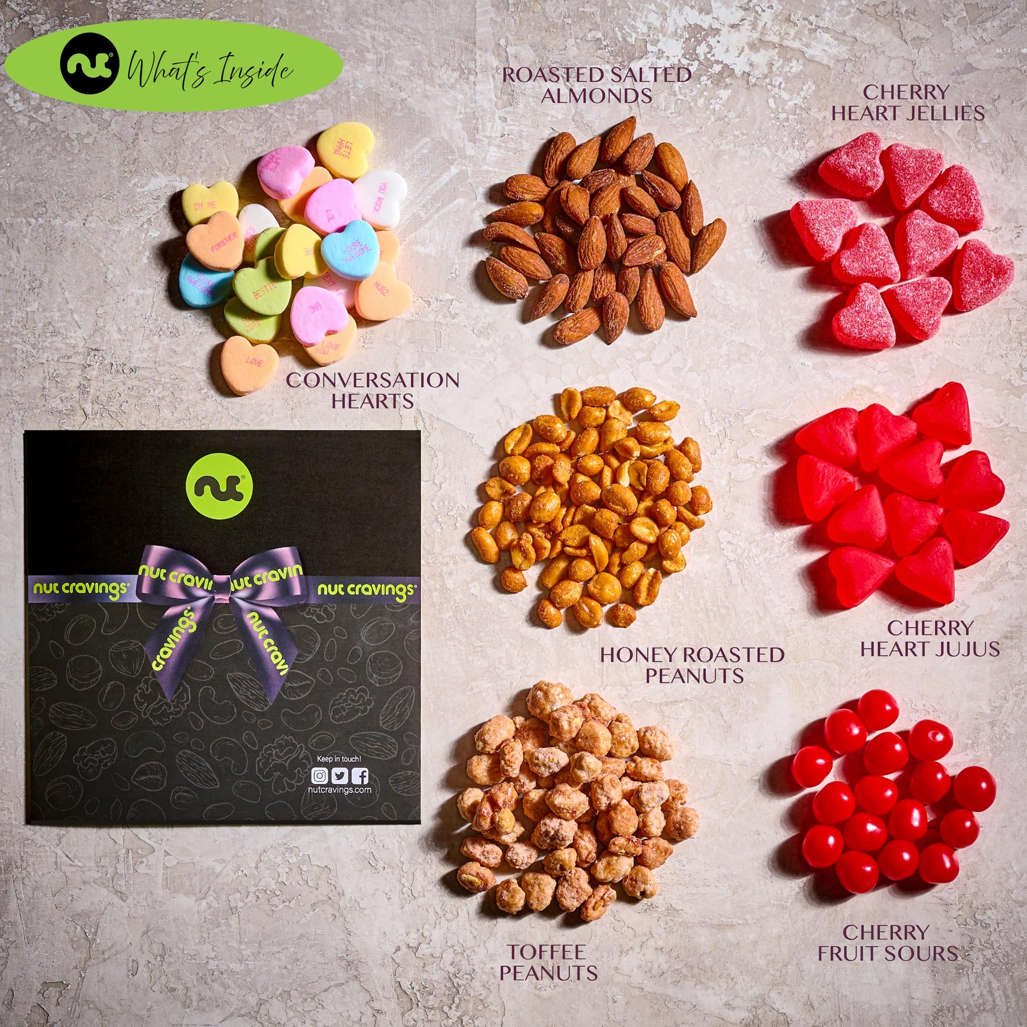 Nut Cravings cherry jelly hearts highlight fruity candy elements