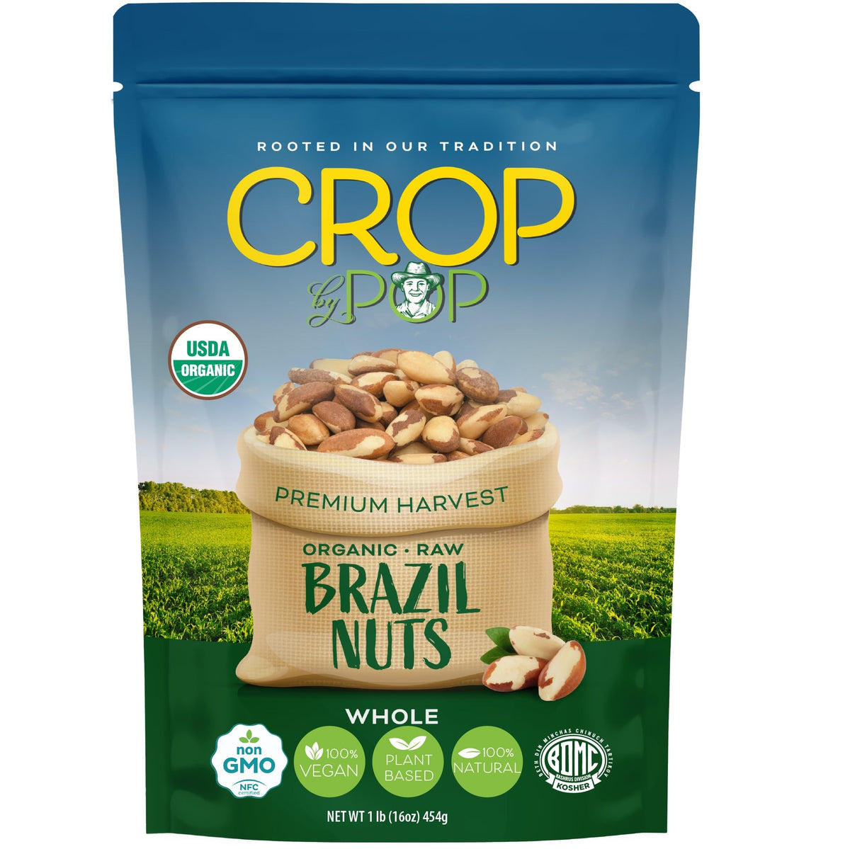 Nut Cravings Crop by Pop Brazil nuts 16oz bag, convenient nutrient-dense snack