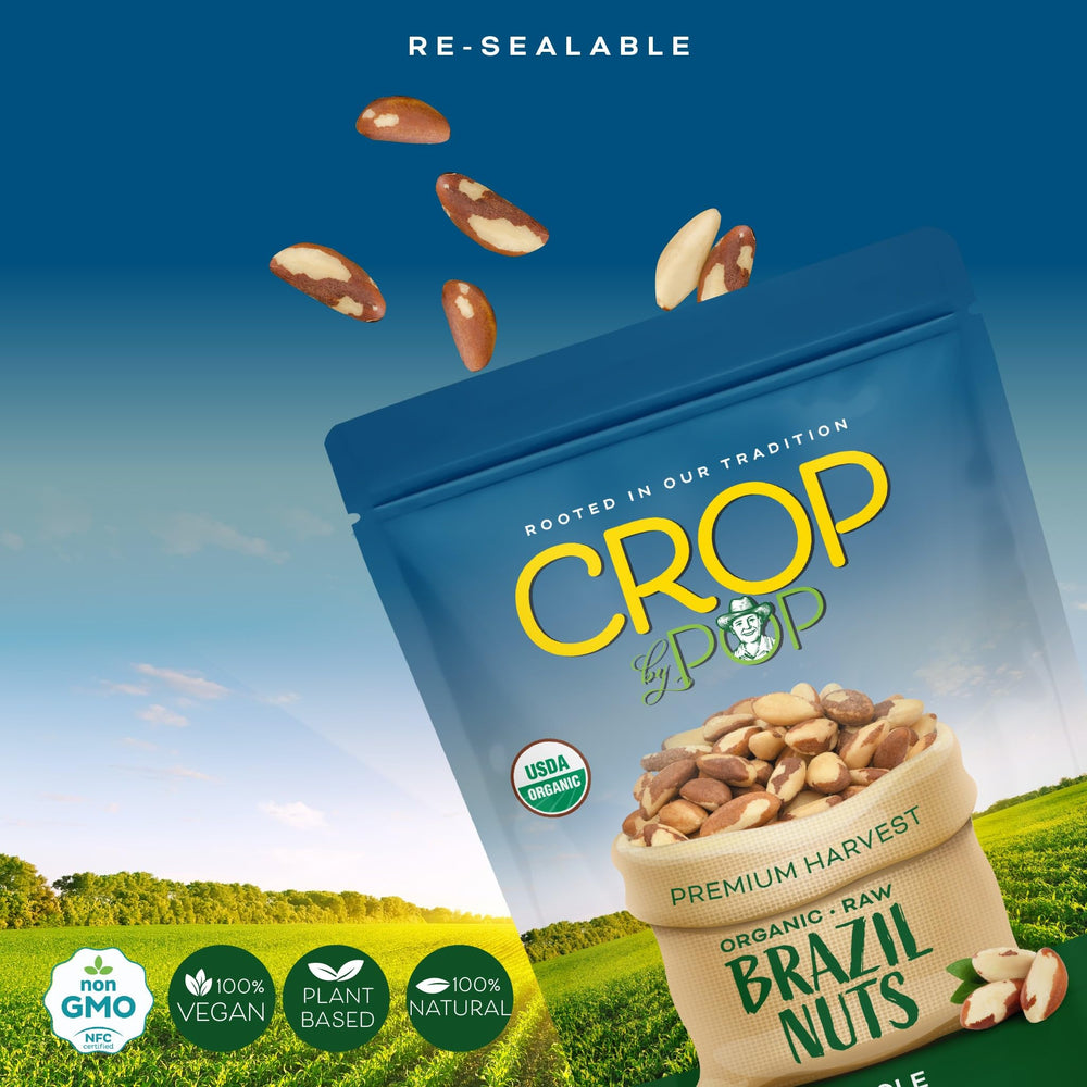 Nut Cravings CROP BY POP label displays USDA Organic and Non-GMO status.