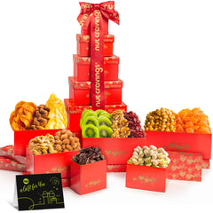 Nut Cravings Easter gift basket closeup showcasing rich dried fruit and nut variety, ideal for gifting.