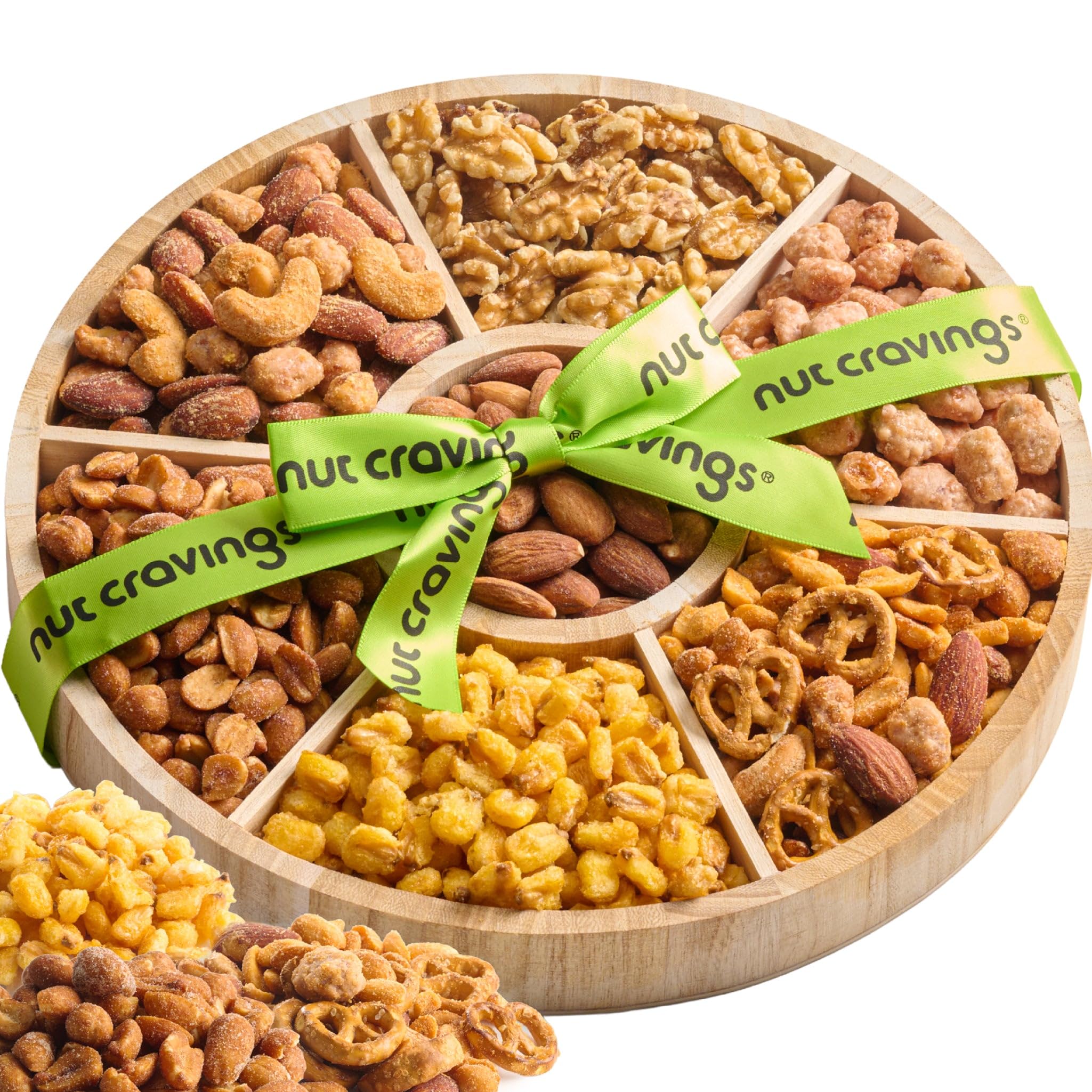 Nut Cravings Easter mixed nuts gift basket in a wooden tray, perfect for sharing at celebrations