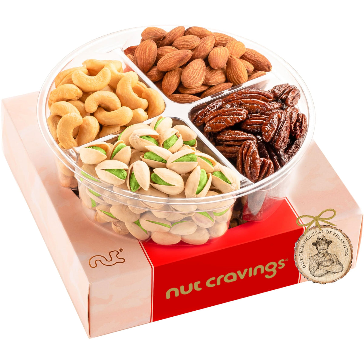 Nut Cravings Easter mixed nuts gift basket featuring four varieties, perfect for gifting.