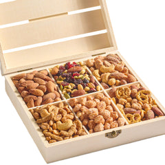 Nut Cravings Easter nuts gift basket in a reusable wooden crate for festive gifting