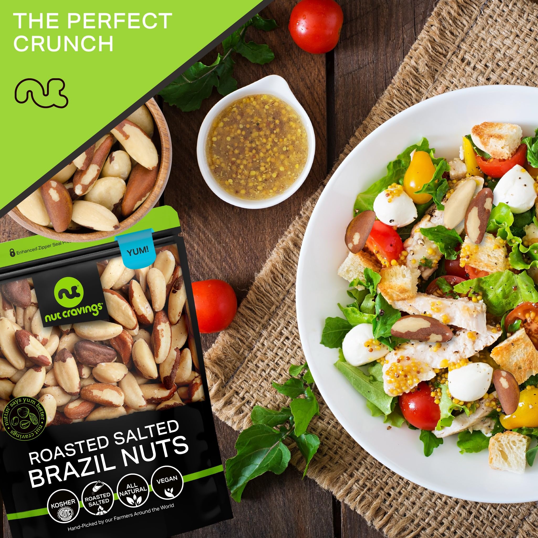 Nut Cravings Roasted Brazil Nuts; versatile snack for work and travel.