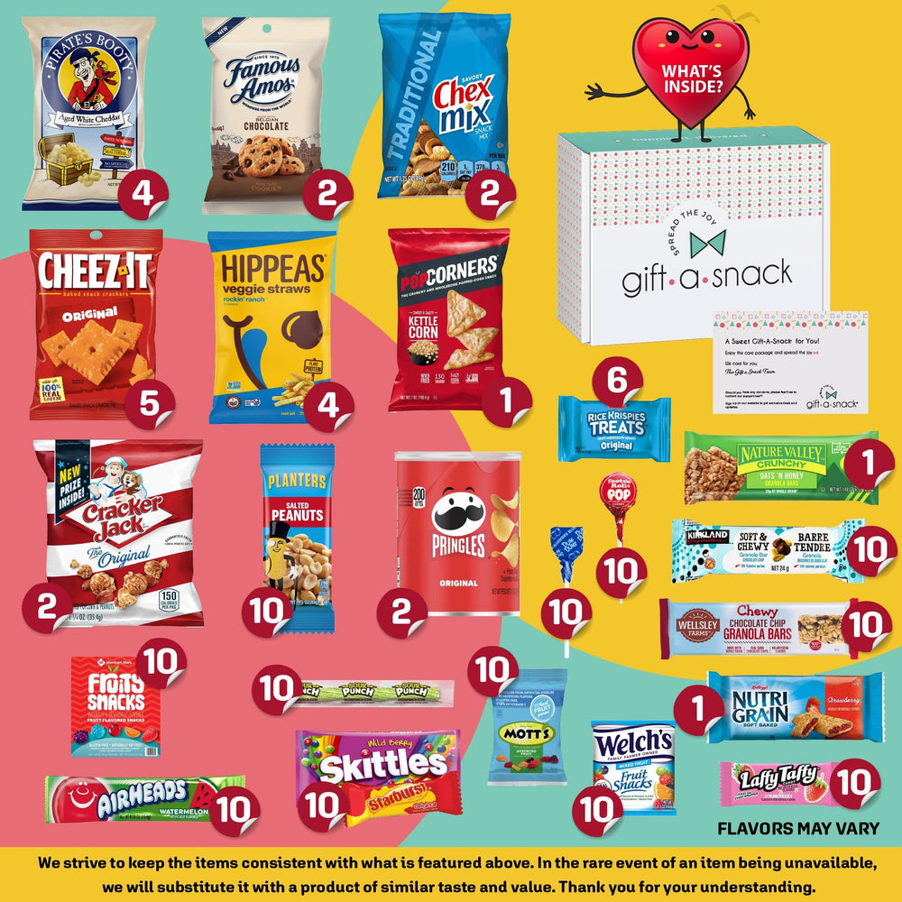 Nut Cravings Gift A Snack care package illustrating individual servings for on-the-go snacking.