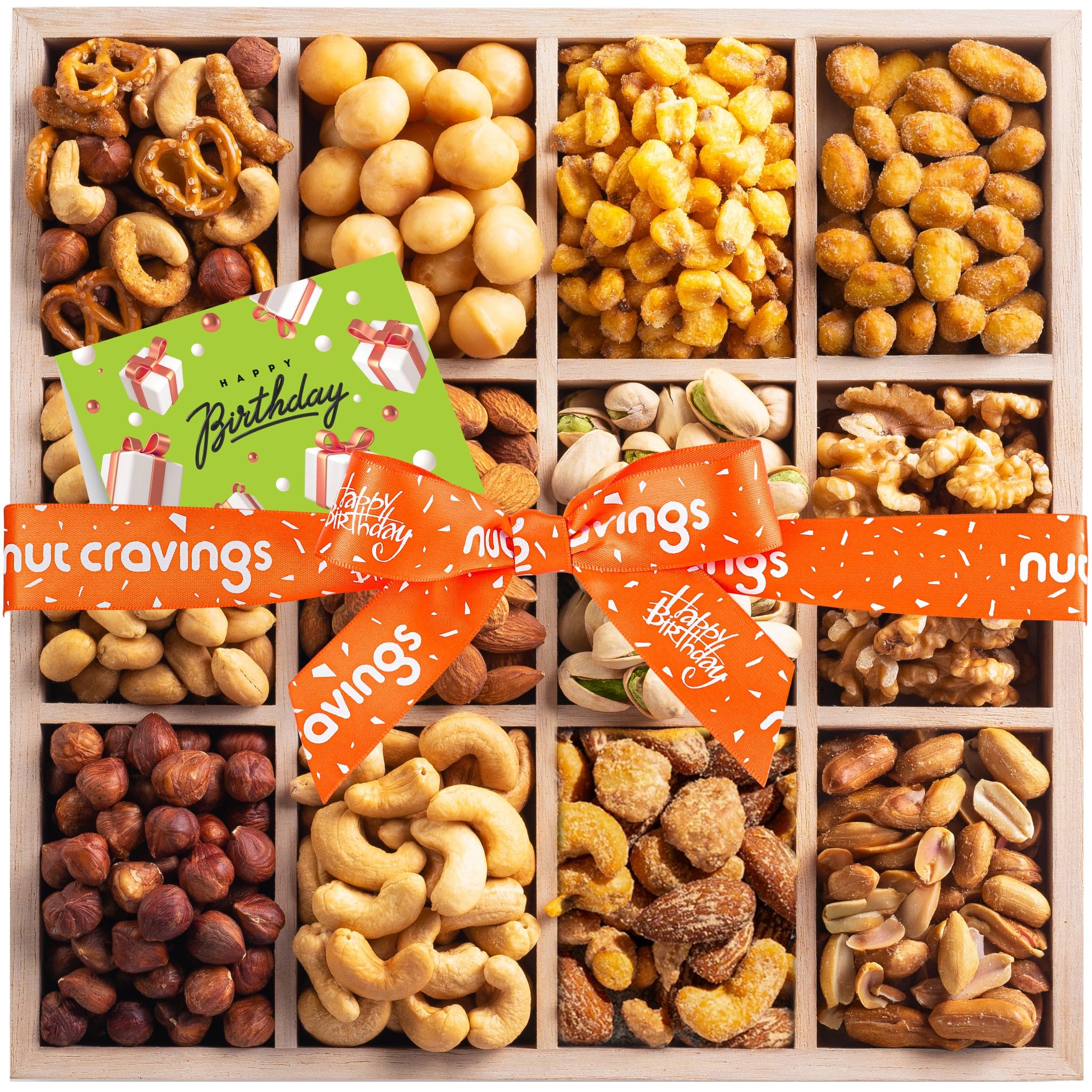 Nut Cravings Gourmet Collection Happy Birthday tray displaying a premium nut assortment for gifting
