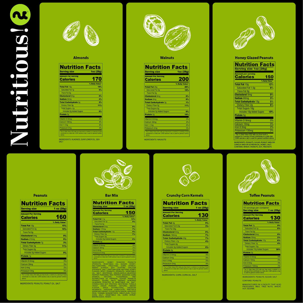 Nut Cravings green nut gift box front view showing a 7-section tray