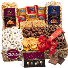 Nut Cravings Kremery birthday gift basket on seagrass tray for celebrations