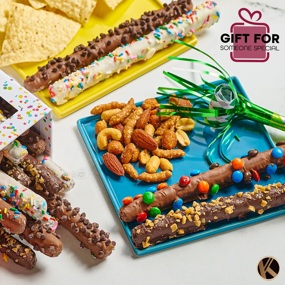 Nut Cravings KREMERY chocolate-dipped pretzel rods offer a satisfying crunch and glossy coating