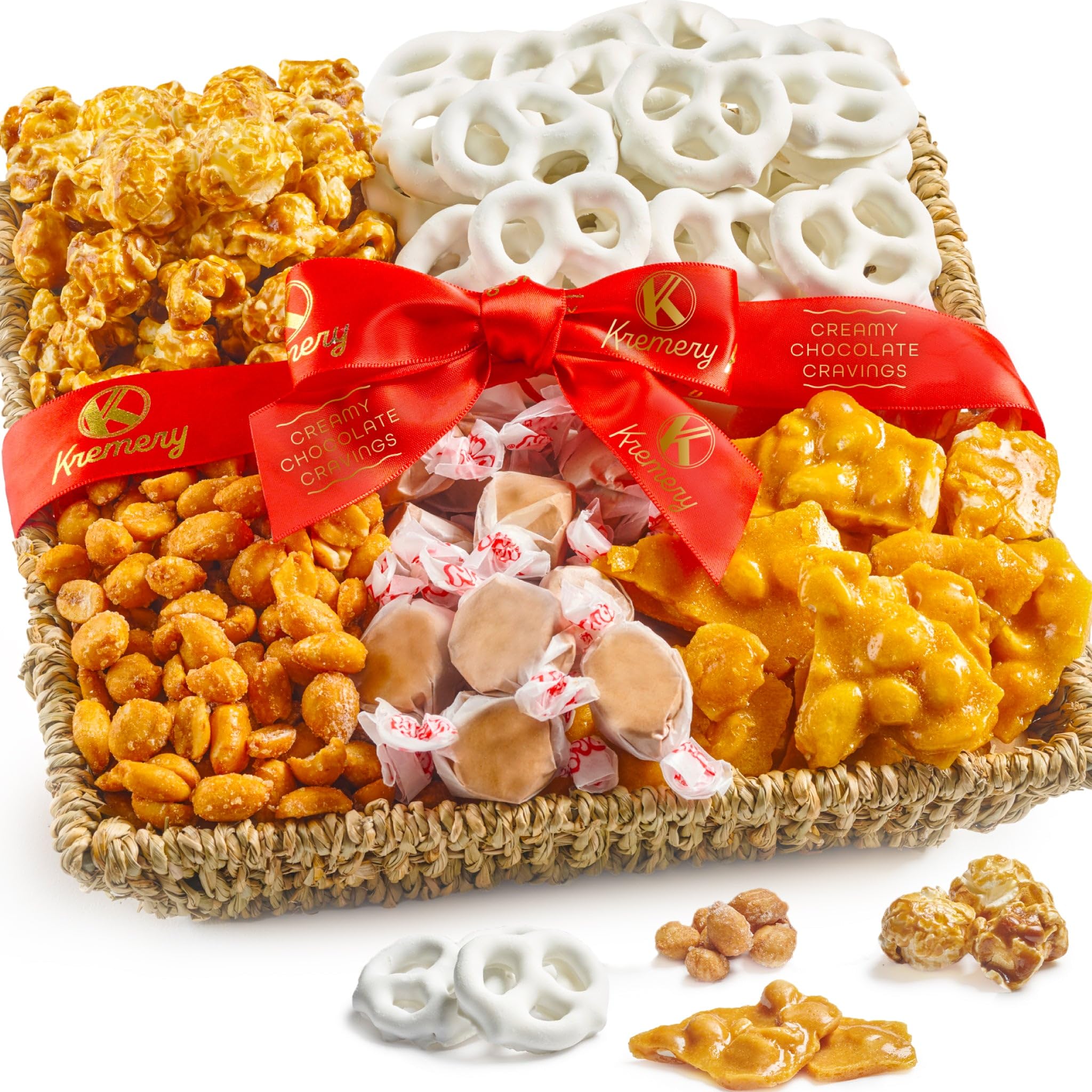 KREMERY Easter pretzels in a festive gift basket, perfect for celebrations.