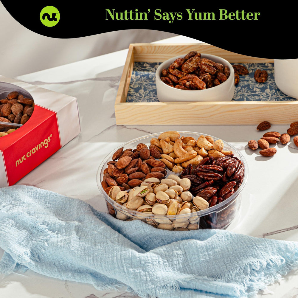 Nut Cravings almonds displayed for snacking and sharing.
