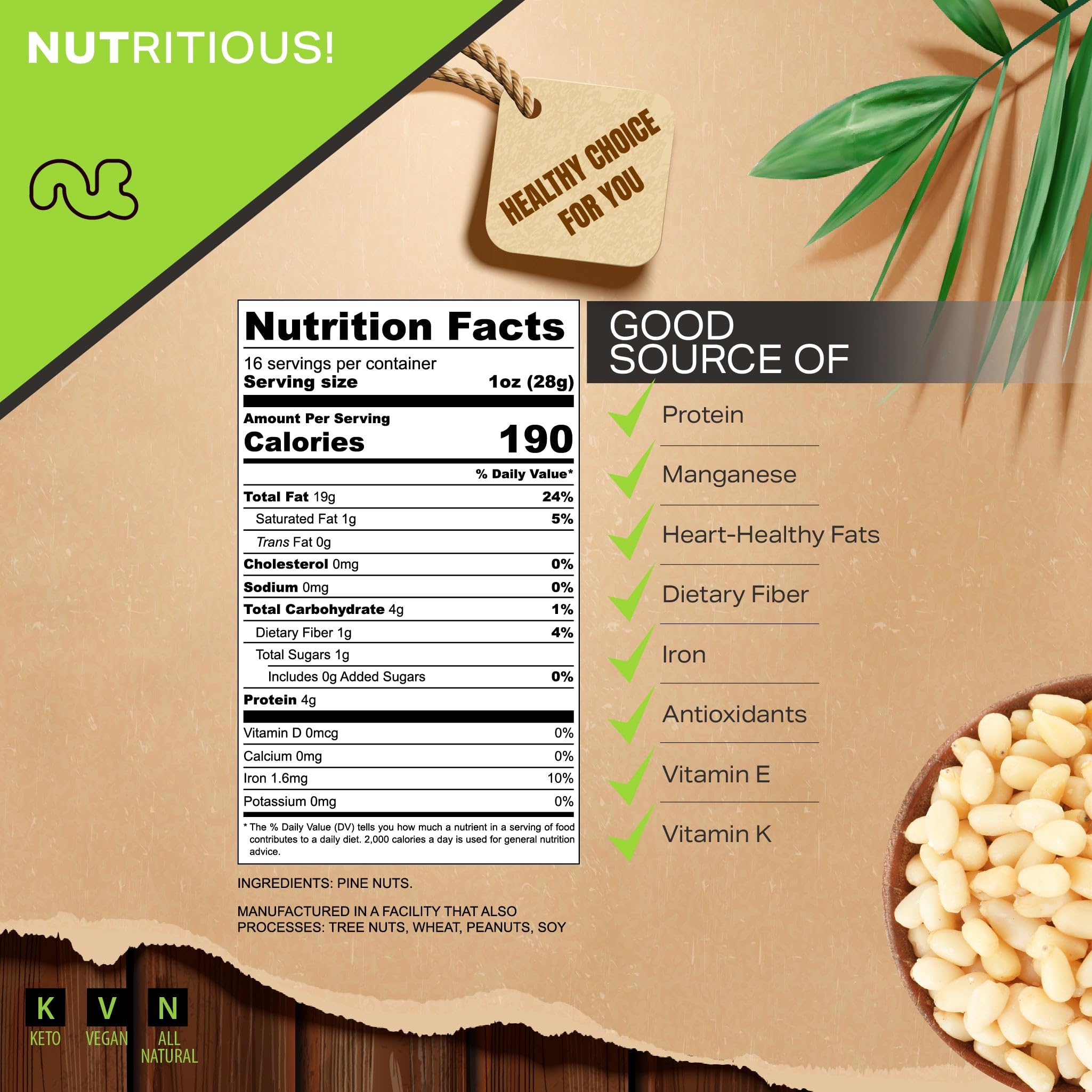 Nut Cravings pine nuts resealable bag on shelf preserving crunch between uses.