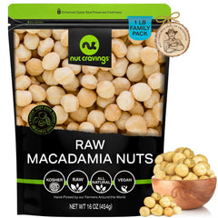 Nut Cravings raw macadamia nuts in a resealable bag for lasting freshness.
