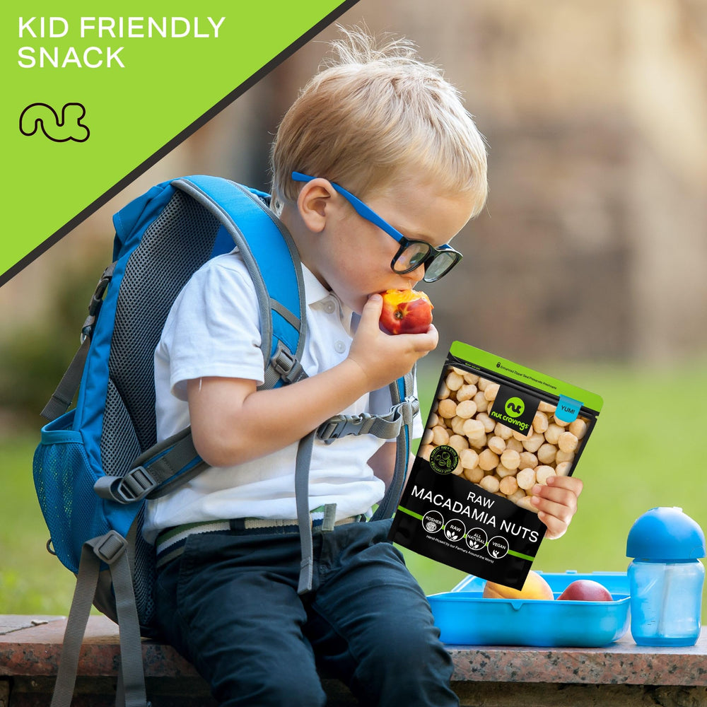 Nut Cravings raw macadamias as a nutritious snack with vitamins.