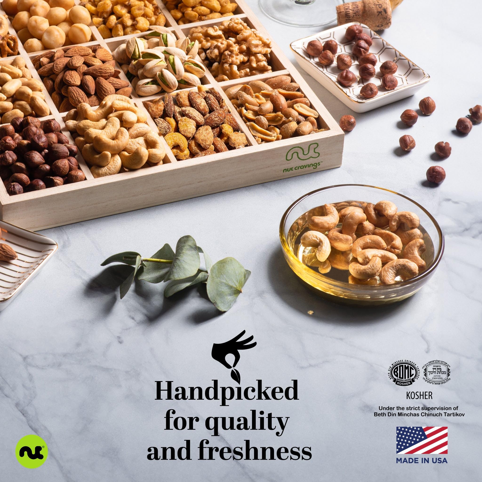 Nut Cravings reusable wooden tray display ready for sharing