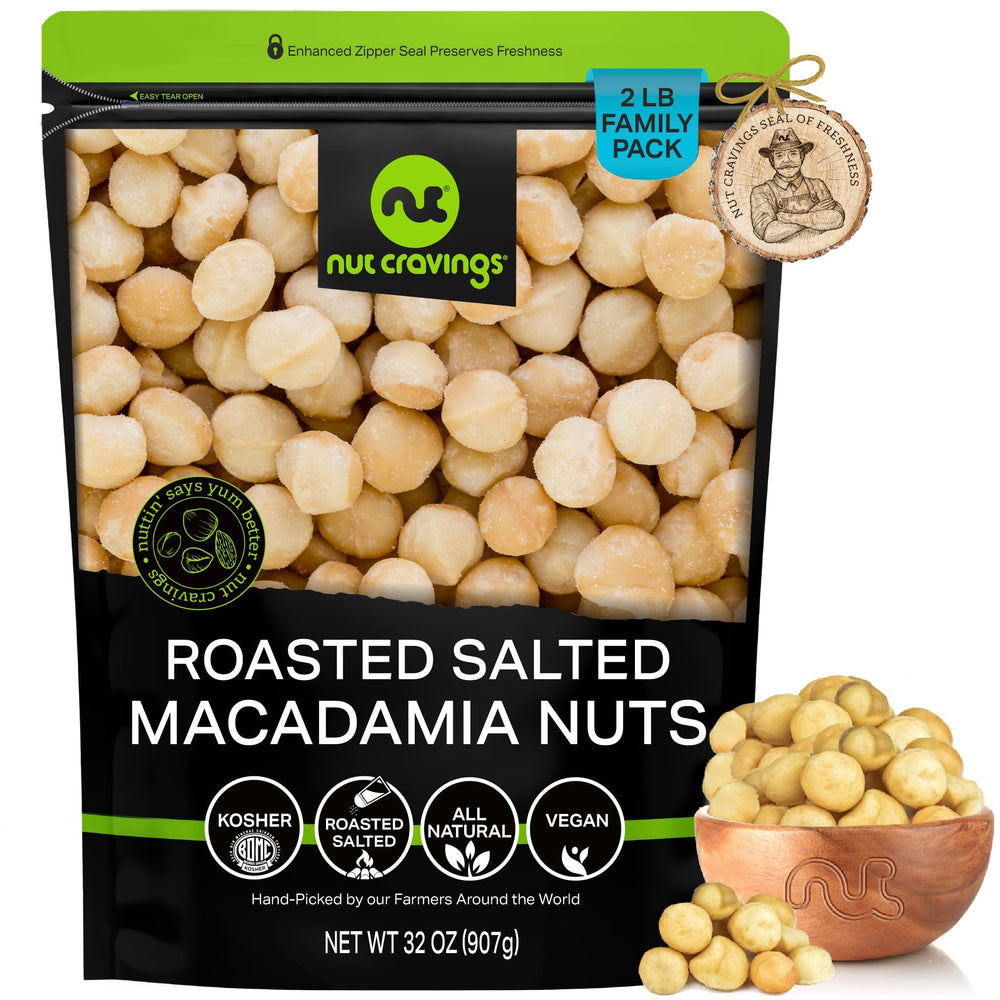 Nut Cravings roasted salted macadamia nuts, no shell, ideal for bulk snacking.