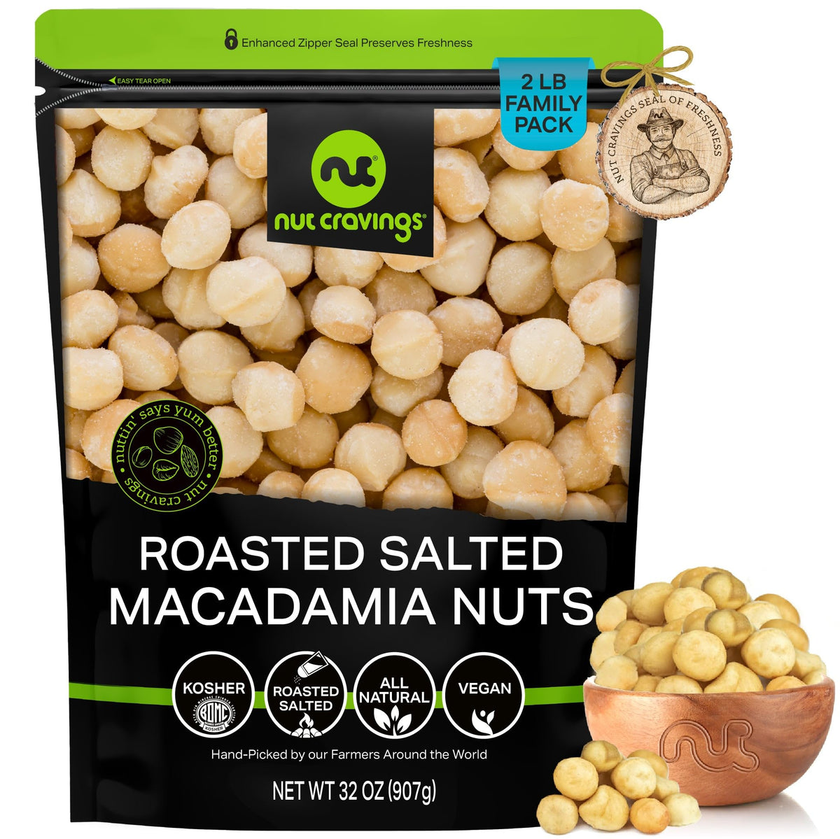 Nut Cravings roasted salted macadamia nuts, no shell, ideal for bulk snacking.