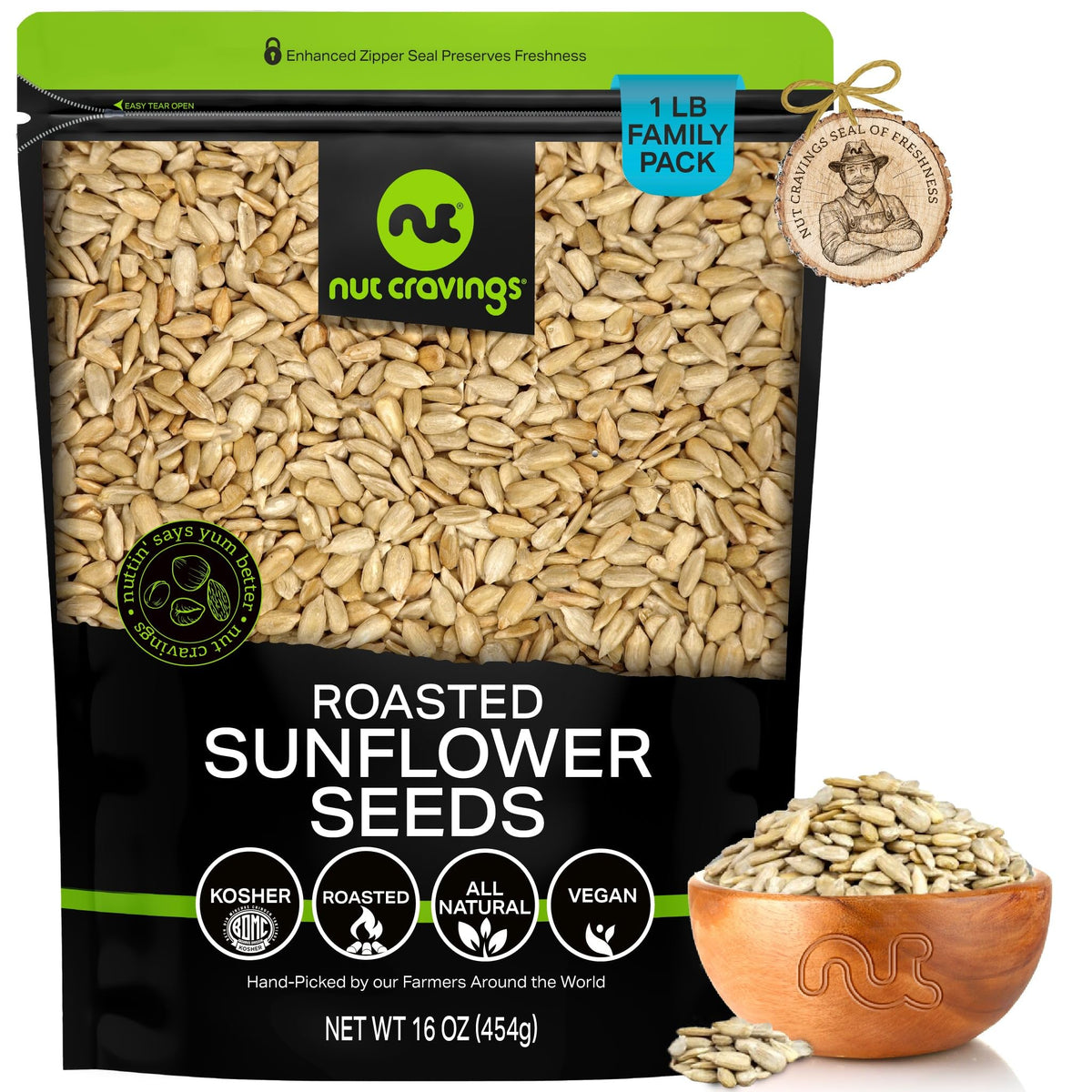 Nut Cravings roasted sunflower seeds shell-free for quick snacking.