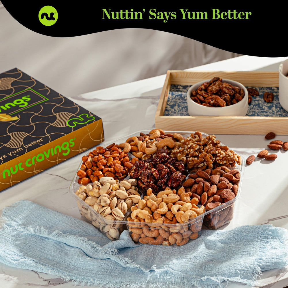 Nut Cravings round nut tray with clear lid for sharing