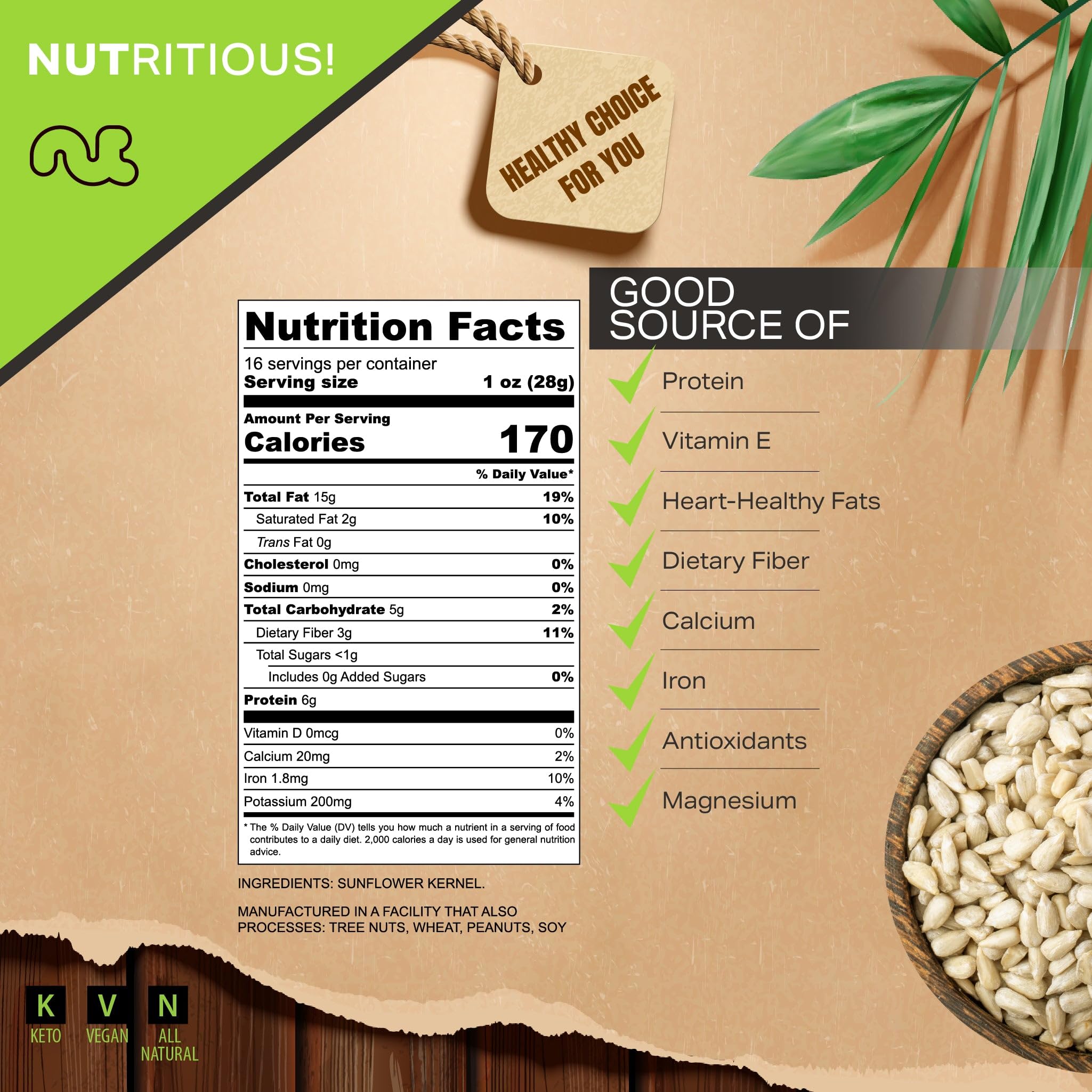 Nut Cravings shelled unsalted sunflower seeds close-up for healthy topping and baking
